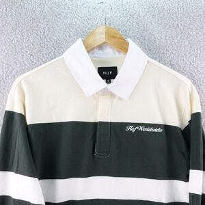 HUF Mens Rugby Shirt Color‎ Block Stripe Logo Embroidered Long Sleeve Size M Y2K